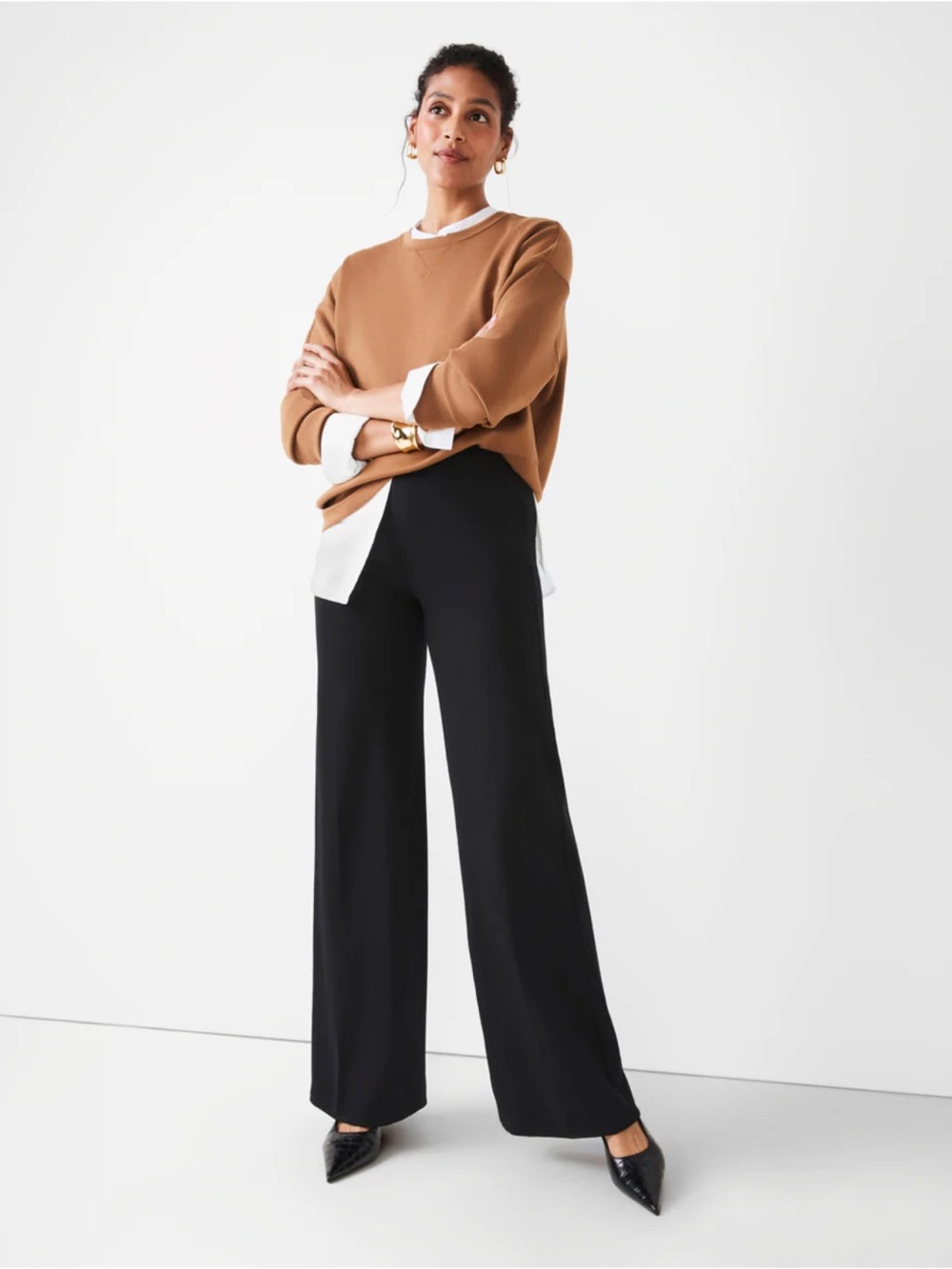 SPANX PerfectFit Ponte Wide Leg Pants Black Smoothing Pull-On Women’s Large - Picture 3 of 14